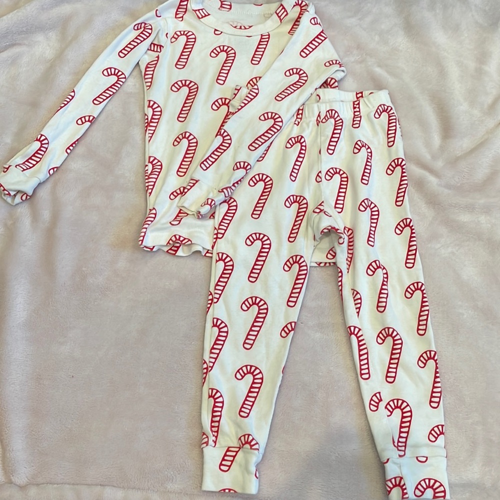 Monica and Andy candy cane pjs